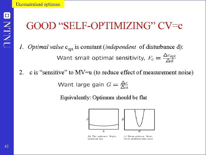 Unconstrained optimum GOOD “SELF-OPTIMIZING” CV=c 1. Optimal value copt is constant (independent of disturbance