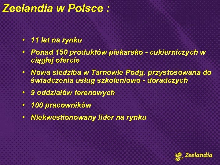 Zeelandia w Polsce : • 11 lat na rynku • Ponad 150 produktów piekarsko