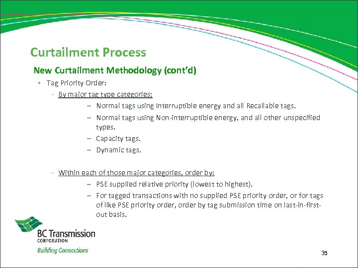 Curtailment Process New Curtailment Methodology (cont’d) • Tag Priority Order: ‐ By major tag