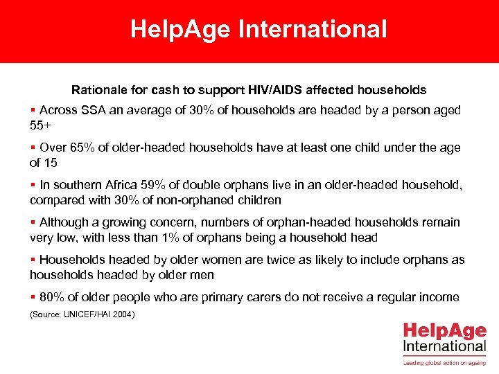 Help. Age International Rationale for cash to support HIV/AIDS affected households § Across SSA