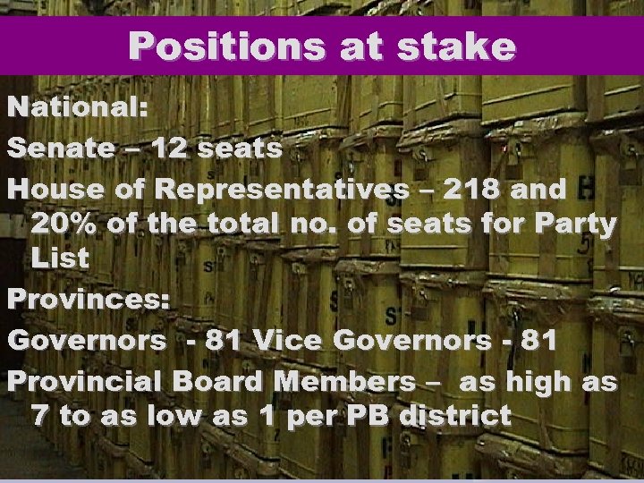 Positions at stake National: Senate – 12 seats House of Representatives – 218 and