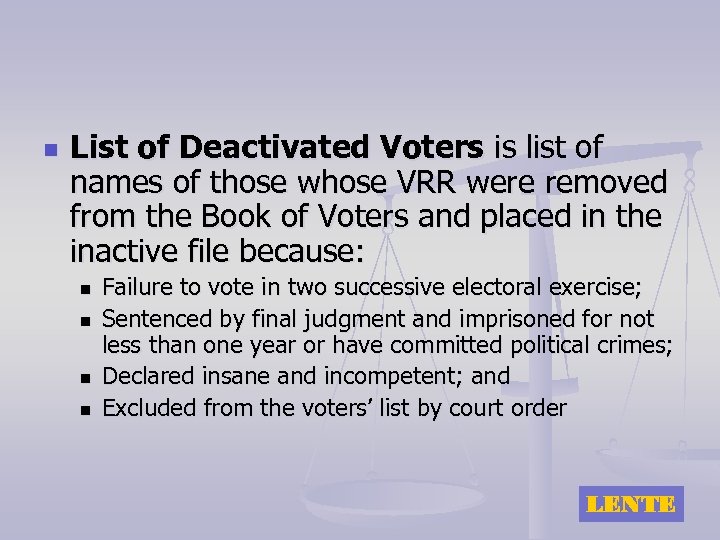 n List of Deactivated Voters is list of names of those whose VRR were