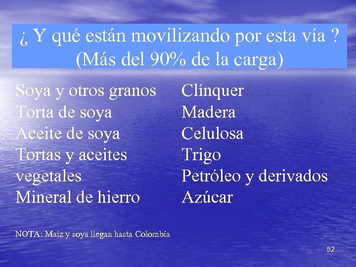 ¿ Y qué están movilizando por esta vía ? (Más del 90% de la
