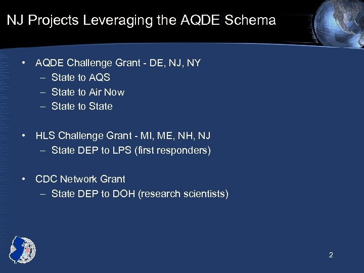 NJ Projects Leveraging the AQDE Schema • AQDE Challenge Grant - DE, NJ, NY