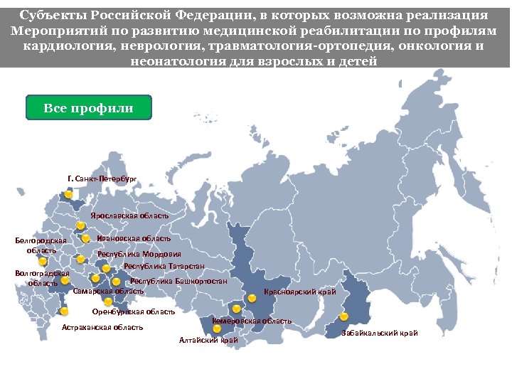 Субъекты Российской Федерации, в которых возможна реализация Мероприятий по развитию медицинской реабилитации по профилям