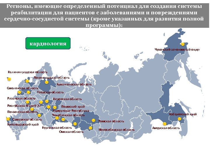 Регионы, имеющие определенный потенциал для создания системы реабилитации для пациентов с заболеваниями и повреждениями