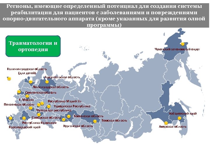 Регионы, имеющие определенный потенциал для создания системы реабилитации для пациентов с заболеваниями и повреждениями