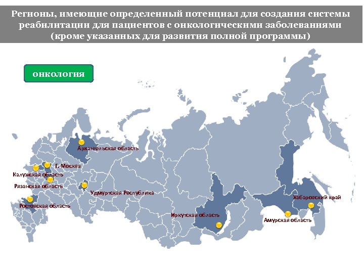 Регионы, имеющие определенный потенциал для создания системы реабилитации для пациентов с онкологическими заболеваниями (кроме