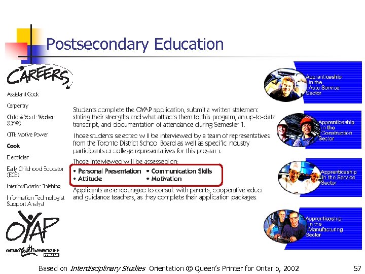 Postsecondary Education Based on Interdisciplinary Studies Orientation © Queen’s Printer for Ontario, 2002 57
