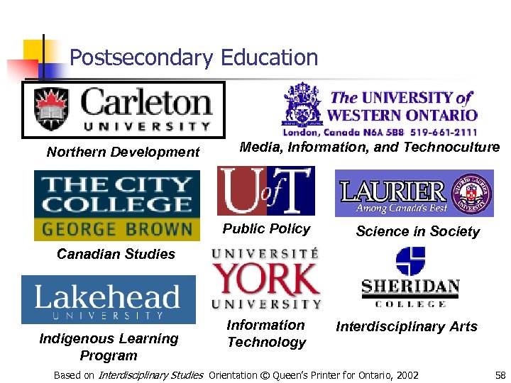 Postsecondary Education Northern Development Media, Information, and Technoculture Public Policy Science in Society Canadian