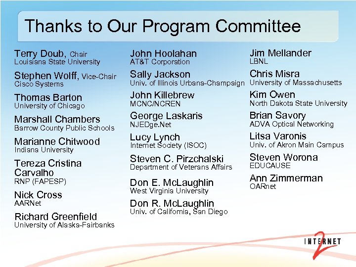 Thanks to Our Program Committee Terry Doub, Chair John Hoolahan Jim Mellander Stephen Wolff,