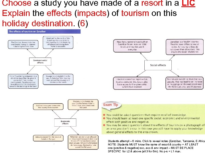 Choose a study you have made of a resort in a LIC Explain the