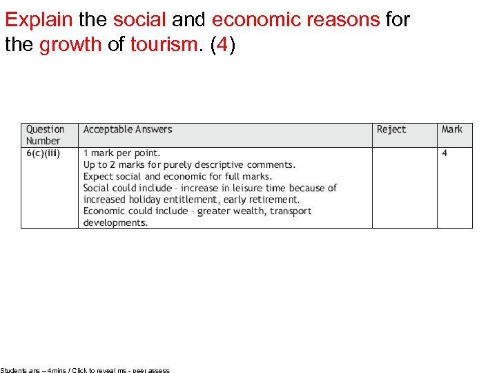 Explain the social and economic reasons for the growth of tourism. (4) Students ans