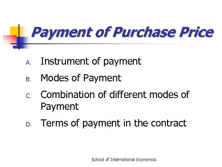 Payment of Purchase Price A. Instrument of payment B. Modes of Payment C. D.