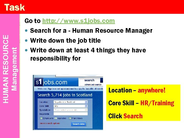 HUMAN RESOURCE Management Task Go to http: //www. s 1 jobs. com Search for