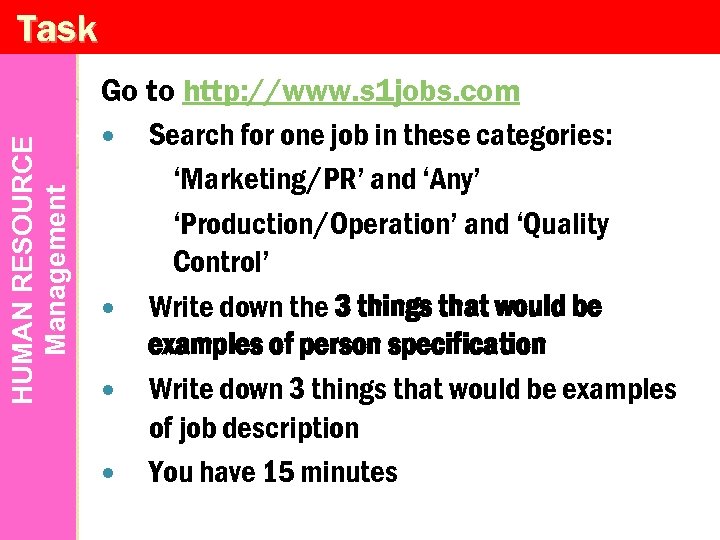 HUMAN RESOURCE Management Task Go to http: //www. s 1 jobs. com Search for