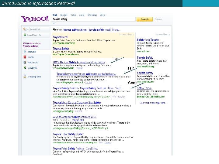 Introduction to Information Retrieval fair Good 