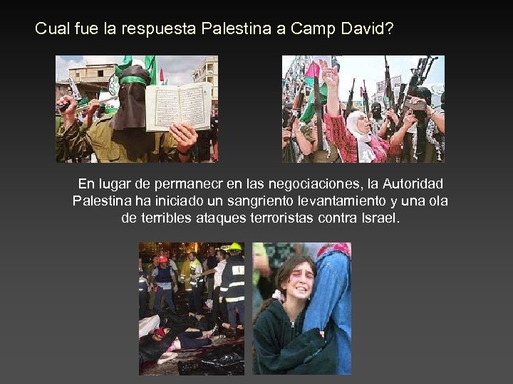 Cual fue la respuesta Palestina a Camp David? En lugar de permanecr en las