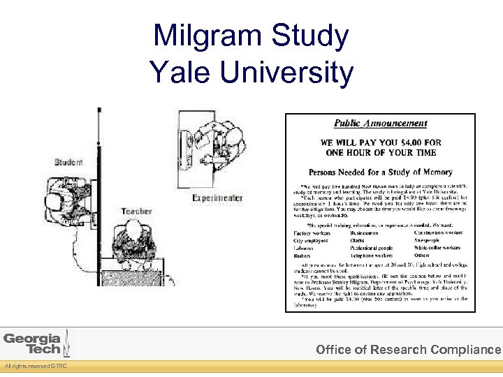 Milgram Study Yale University Office of Research Compliance All rights reserved GTRC 