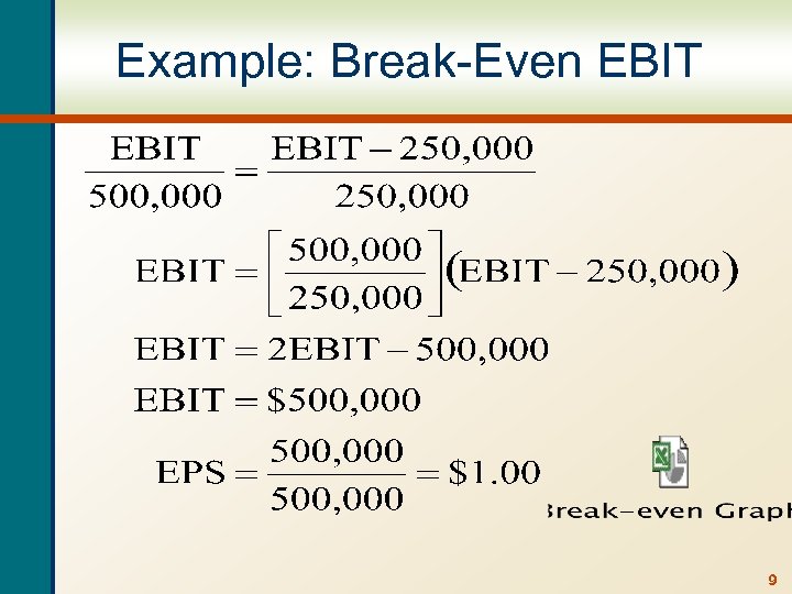 Example: Break-Even EBIT 9 