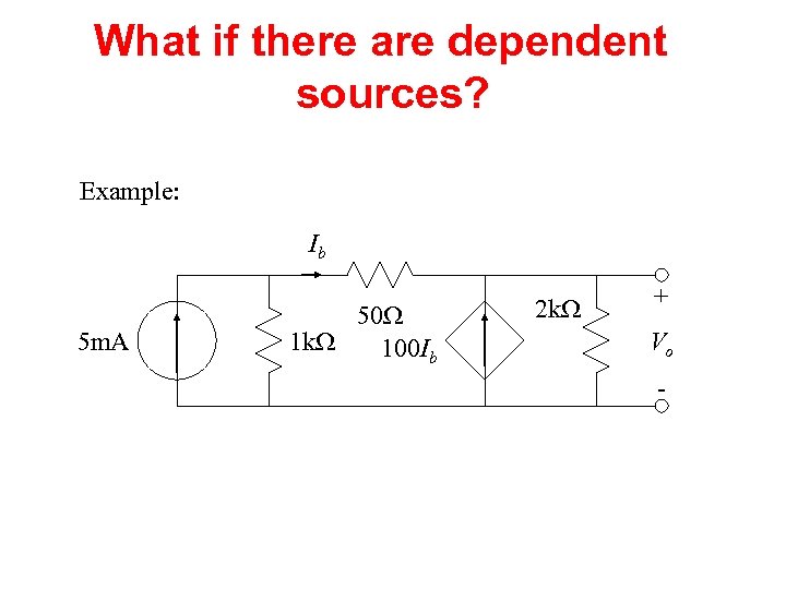 What if there are dependent sources? Example: Ib 5 m. A 50 W 1