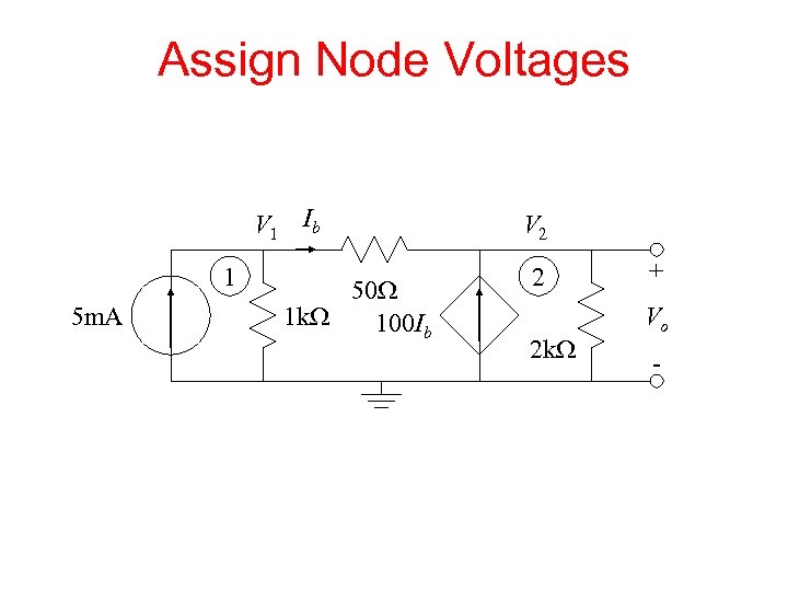 Assign Node Voltages V 1 Ib 1 5 m. A 50 W 1 k.