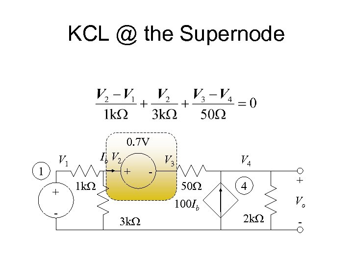 KCL @ the Supernode 0. 7 V 1 Ib V 2 V 1 +