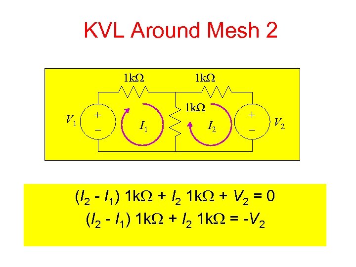 KVL Around Mesh 2 1 k. W V 1 + – 1 k. W