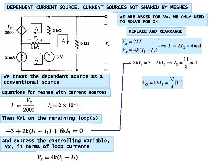 DEPENDENT CURRENT SOURCES NOT SHARED BY MESHES WE ARE ASKED FOR Vo. WE ONLY