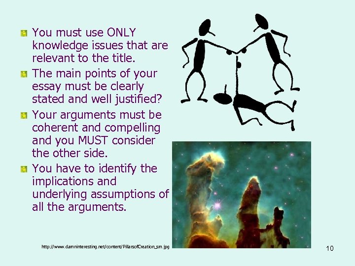 You must use ONLY knowledge issues that are relevant to the title. The main