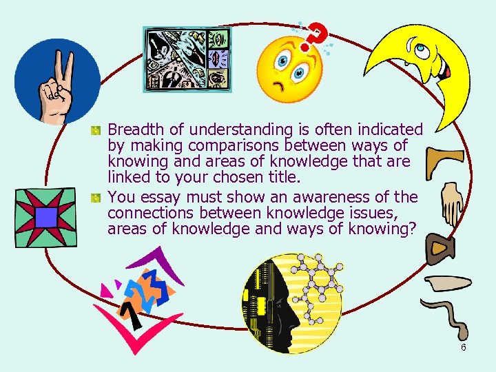 Breadth of understanding is often indicated by making comparisons between ways of knowing and