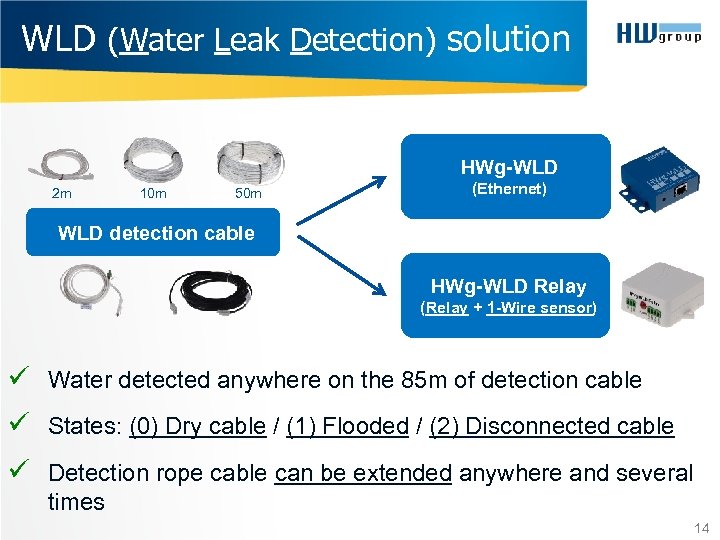 WLD (Water Leak Detection) solution HWg-WLD 2 m 10 m 50 m (Ethernet) WLD