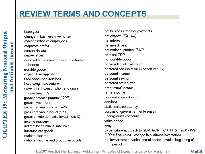 CHAPTER 19: Measuring National Output and National Income REVIEW TERMS AND CONCEPTS base year