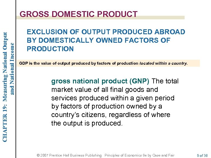 CHAPTER 19: Measuring National Output and National Income GROSS DOMESTIC PRODUCT EXCLUSION OF OUTPUT