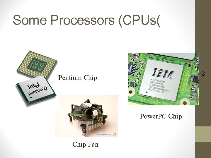65 Some Processors (CPUs( Pentium Chip Power. PC Chip Fan 