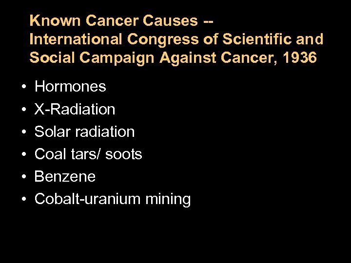 Known Cancer Causes -Chapter 2 International Congress of Scientific and Social Campaign Against Cancer,