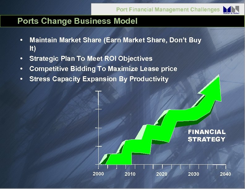 Port Financial Management Challenges Ports Change Business Model • Maintain Market Share (Earn Market
