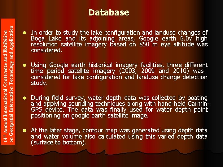 14 th Annual International Conference and Exhibition on Geospatial Information Technology and Application Database