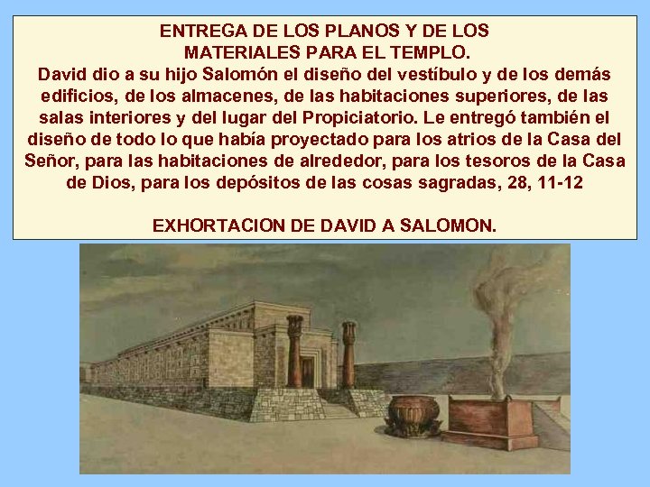 ENTREGA DE LOS PLANOS Y DE LOS MATERIALES PARA EL TEMPLO. David dio a