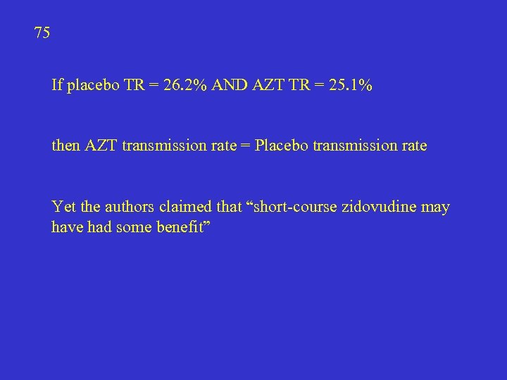 75 If placebo TR = 26. 2% AND AZT TR = 25. 1% then