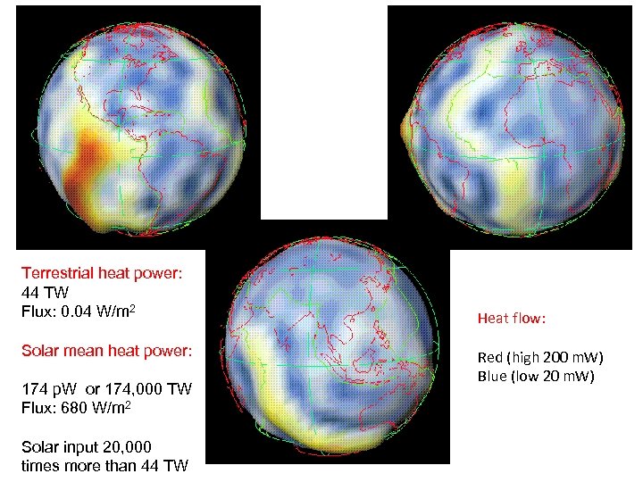 Terrestrial heat power: 44 TW Flux: 0. 04 W/m 2 Solar mean heat power: