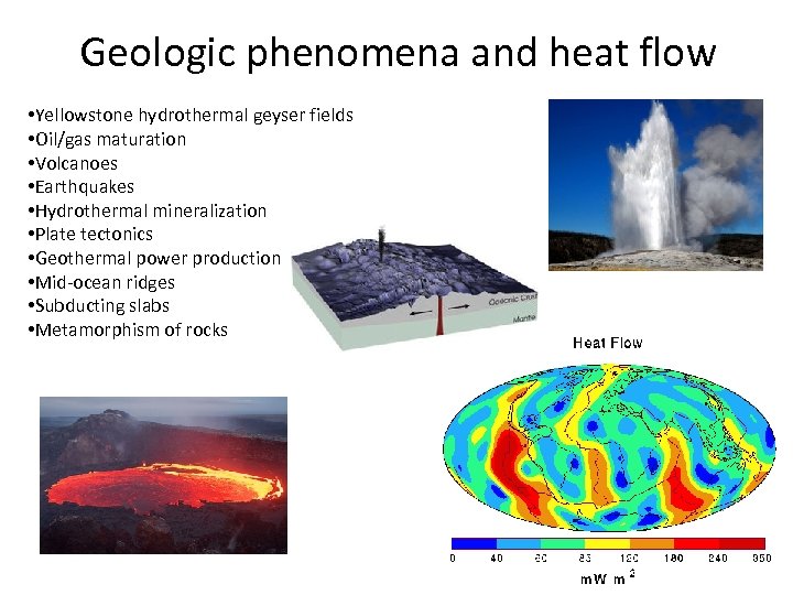 Geologic phenomena and heat flow • Yellowstone hydrothermal geyser fields • Oil/gas maturation •