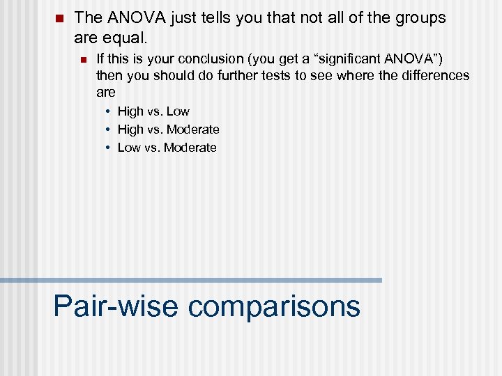 n The ANOVA just tells you that not all of the groups are equal.