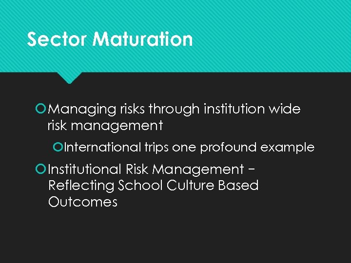 Sector Maturation Managing risks through institution wide risk management International trips one profound example