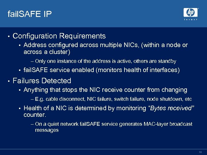 fail. SAFE IP • Configuration Requirements • Address configured across multiple NICs, (within a