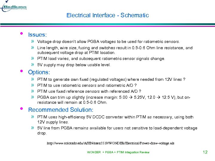 Electrical Interface - Schematic • • • Issues: » » Voltage drop doesn’t allow