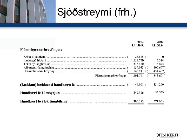 Sjóðstreymi (frh. ) 