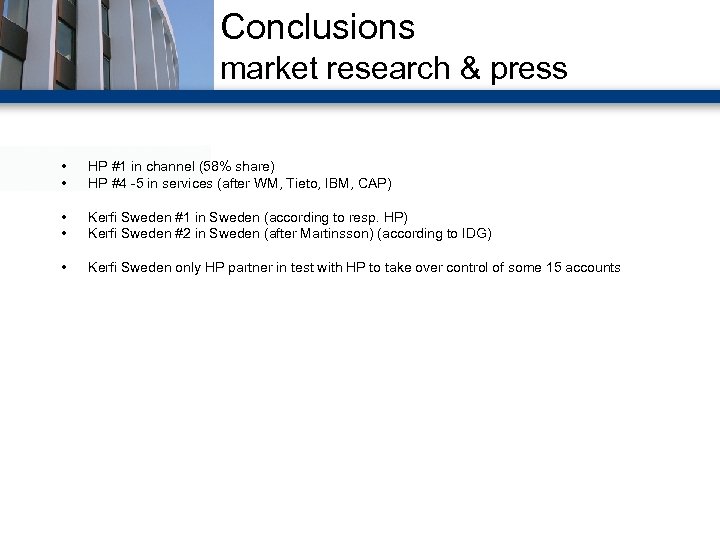 Conclusions market research & press • • HP #1 in channel (58% share) HP