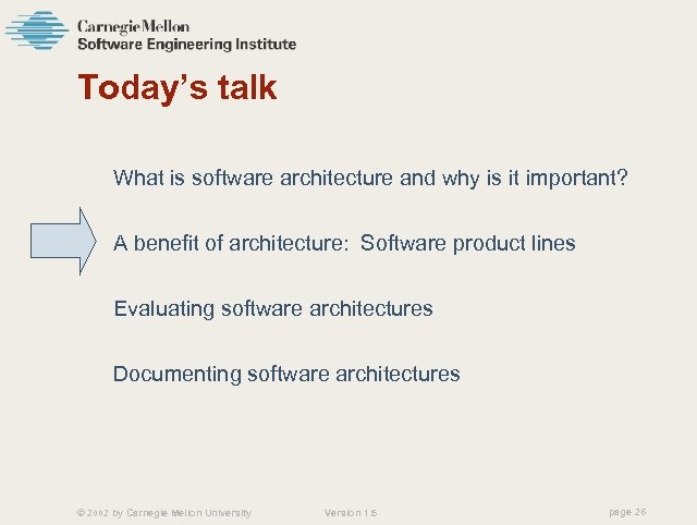 Today’s talk What is software architecture and why is it important? A benefit of