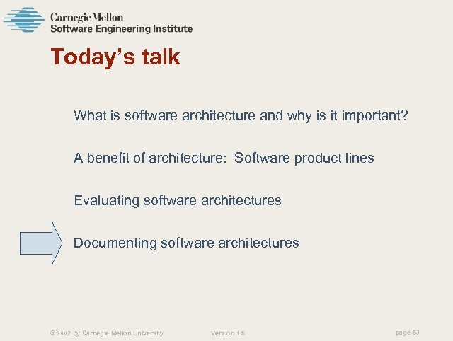 Today’s talk What is software architecture and why is it important? A benefit of